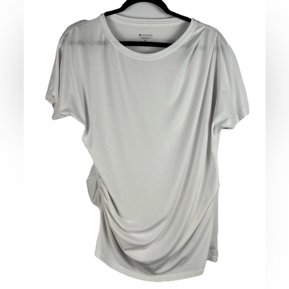ATHLETA Women's Size Medium White Essence Pleated Tee Style Short Sleeve